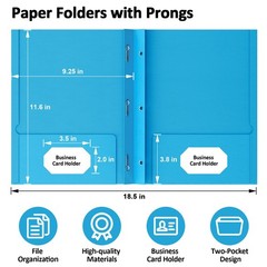 2 Pocket Folders with Prongs Heavy Duty Paper File Organizer 5 Pack