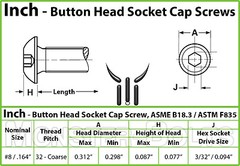 #8-32 Button Head Socket Cap Screws, Alloy Steel Thermal Black Oxide Coarse SAE