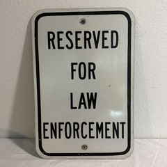 Authentic RESERVED FOR LAW ENFORCEMENT Retired Parking Sign Florida 18”x12” RARE