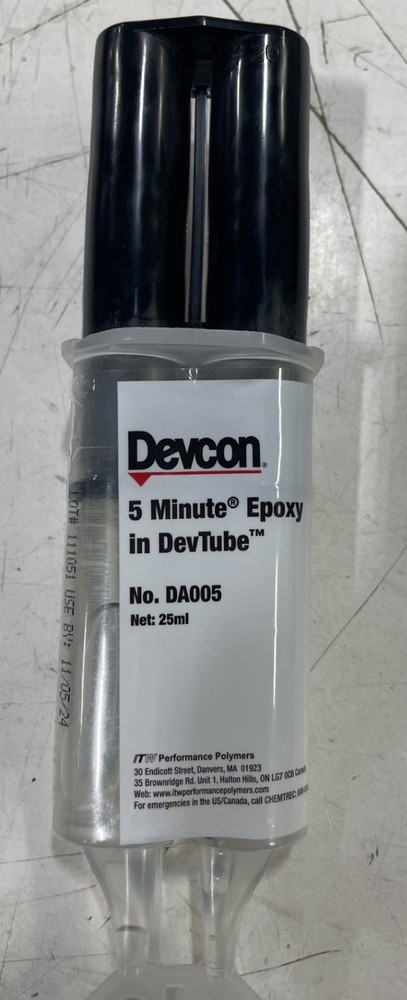 Devcon 5 Minute Clear Two-Part Epoxy Adhesive, Base/Acc., 25 ml, EXP. 11/5/24