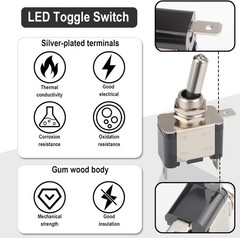 3 PCS LED Lighted Rocker Toggle Switch, 12V SPST 2Pin ON/Off Rocker Switch, 20A