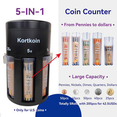 Automatic Coin Sorter 5 in 1 Coin Counter with Coin Wrappers, Sort Your Spare