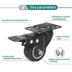 4PCS Locking Casters Heavy Duty Wheels with Flat Plate Swivel Casters with Brake