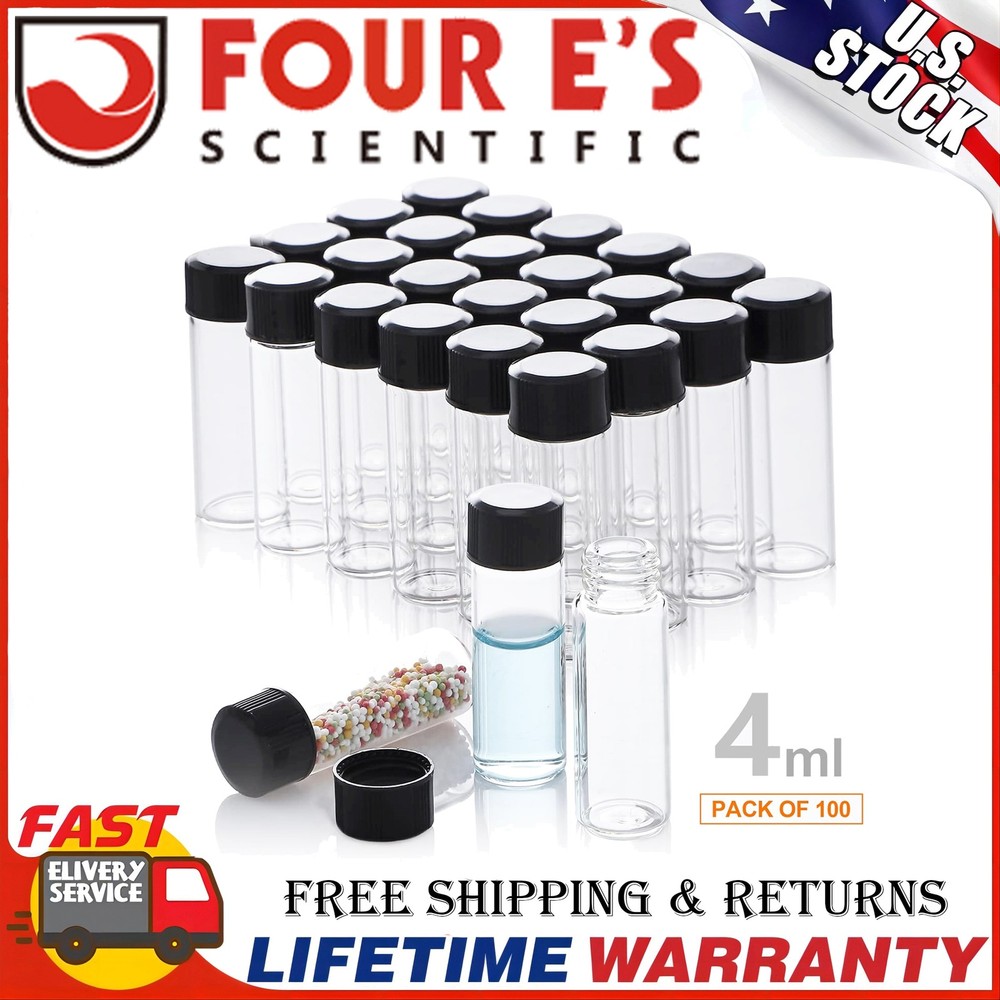100pcs 4ml Glass Vials with Screw Caps Clear Liquid Sample Vials Small Bottles