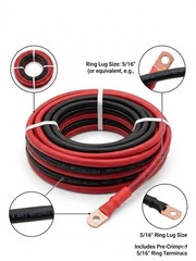 4 AWG Pure Copper Battery Cables, 5/16″ (8mm) Lugs for RV Marine Solar Trailer ￼