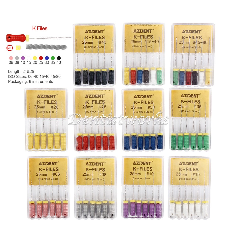 AZDENT Dental Endo Root Canal K-Files Stainless Steel Hand Use 21mm/25 mm Files