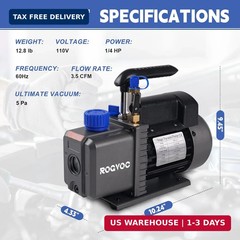 3.5 CFM AC Vacuum Pump and Manifold Gauge Set, 110V 1/4 HP Single Stage Rotary V