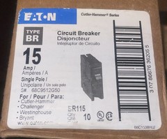 (LOT OF 10) NEW EATON BR115 15 AMP CIRCUIT BREAKERS SINGLE POLE 120/240 VAC