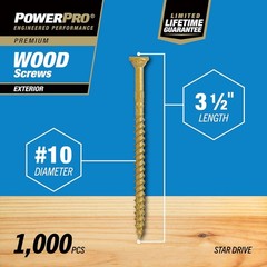 Power 967781 Wood Screws, #10 x 3-1/2″,Premium Outdoor Deck Screws,1000pcs Box