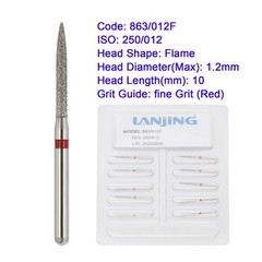 10pc Dental Diamond Bur 863/012F Flame Bur Fine Grit FG High Speed Handpiece Bur