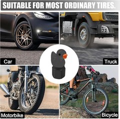 Glow in The Dark Cute Duck Tire Valve Caps, 4 Pack for Cars Motor Color: black