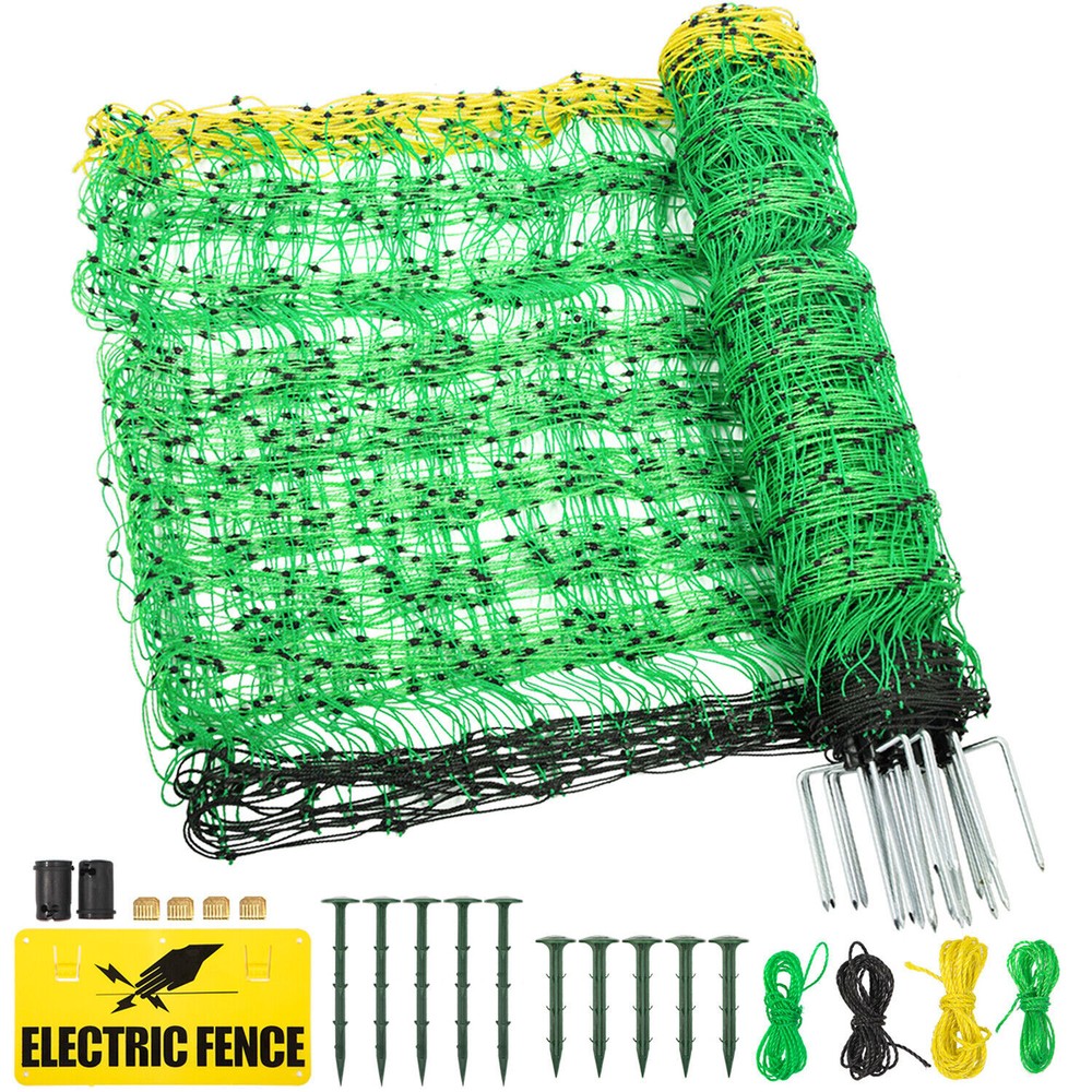 Electric Netting Fence Kits Goat Sheep Fencing 49.6″H x 164’L with Posts Spikes