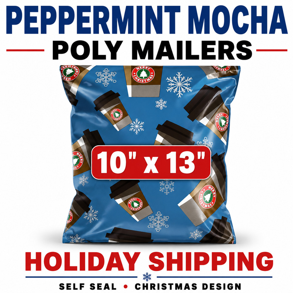 Peppermint Mocha Christmas Poly Mailers 10×13 Self Seal Holiday Shipping Bags