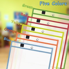 50 Packs Oversized Dry Erase Pockets Reusable Plastic Sleeves 5 Colors Ticket…
