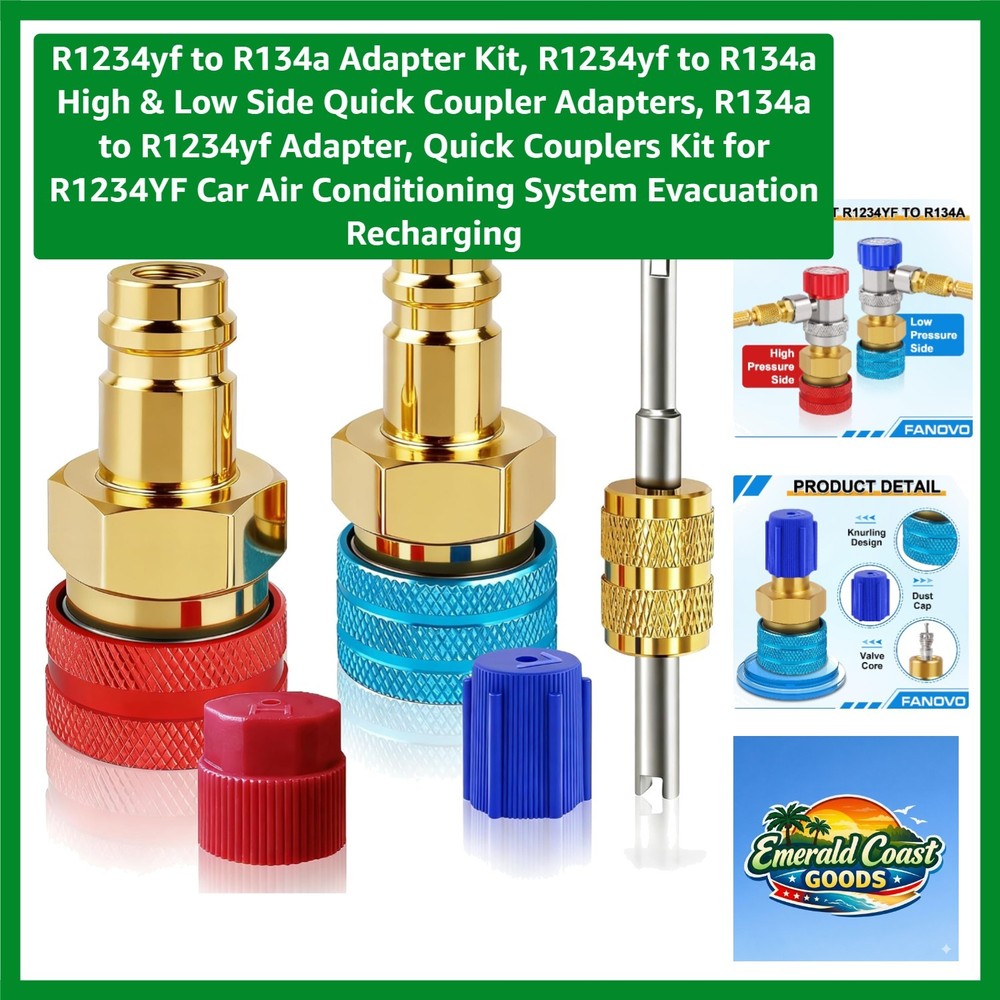 R1234yf to R134a Quick Coupler Adapter Kit with Valve Core Tool – Safe & Durable