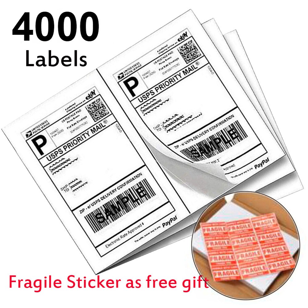 4000 Premium Shipping Blank Labels 2 per Sheet 8.5×5.5 Half Sheet Self Adhesive