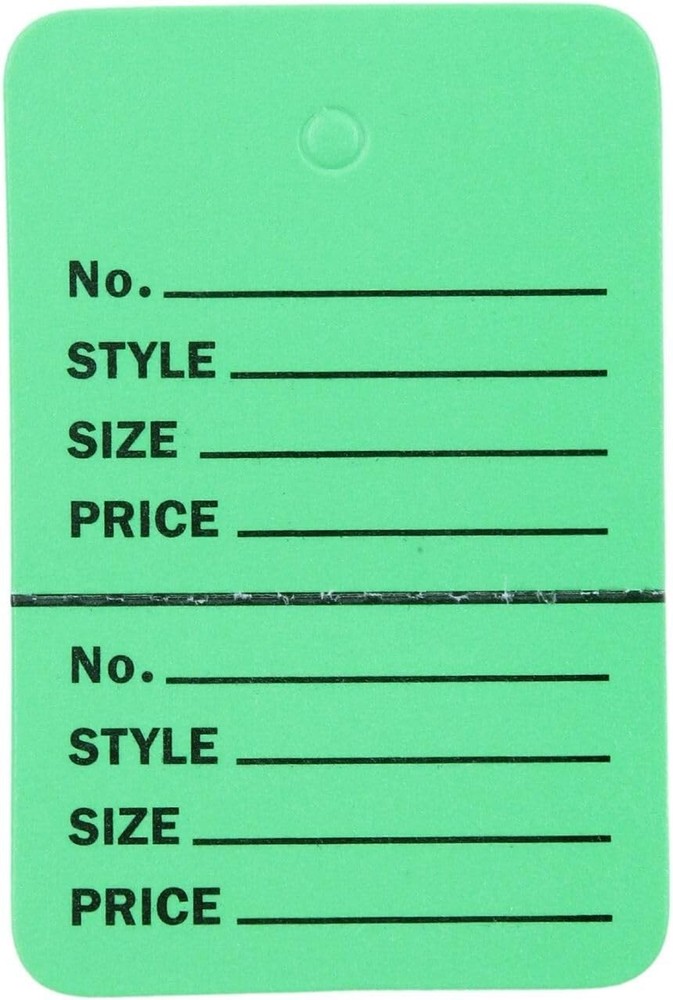 Tags Retail Price Sale Perforated 1 ¾” W x 2 ⅞” H Two Part Green 1000 Unstrung