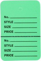 Tags Retail Price Sale Perforated 1 ¾” W x 2 ⅞” H Two Part Green 1000 Unstrung