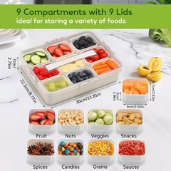 Snackle Box Container for Adults with 9 Compartment, Divided Serving White