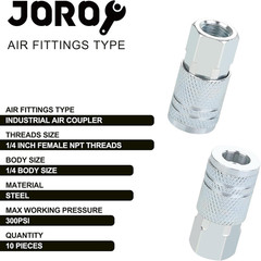 1/4 Air Hose Fittings, Industrial M-Type Coupler, 1/4 Inch Flow Size, 1/4 Inc…