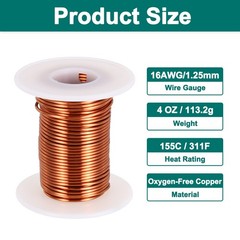 16 AWG Magnet Wire, 4 OZ/113.2g Enameled Copper Wire, 155C(311F)