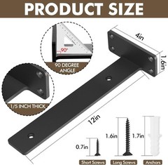Heavy Duty Black Shelf Brackets 6 Pack Industrial Floating Wall Mount Fast Ship