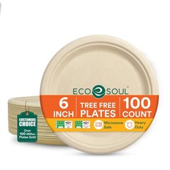 ECO SOUL Compostable Paper Plates 6 Inch, 100 Pack – 6″ [Natural], Natural