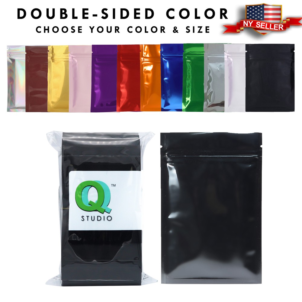 100 New Glossy Metallic Foil Mylar Resealable Bags in Different Colors and Sizes