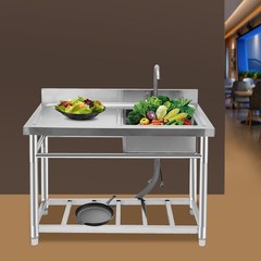 Freestanding 201 Stainless Steel Kitchen Sink With Faucet & Storage Shelf
