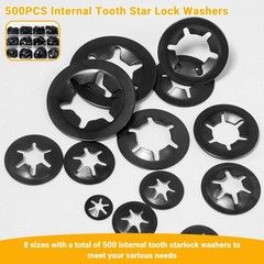 500PCS Internal Tooth Star Lock Washers Assortment Kit, Carbon Steel Black