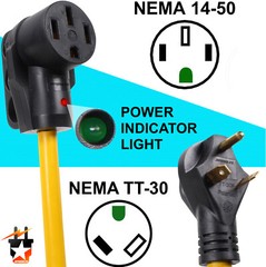 OPEN BOX – RV 30Amp Male To 50Amp Female Power Cord Plug Adapter 30M/50F Cable