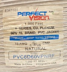 Perfect Vision Coaxial Cable Premium 60% Al Braid Natural White 18AWG 1000 ft
