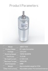 JGB37-555 Reduction Gear Motor DC 12V 24V Reversible High Torque Metal Gearbox