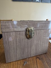 VTG Metal File Box & Key Lock Excelsior USA 12×5.5×10 Wood Grain Steel
