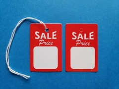 Sale Price Tags with String or Unstrung RED WHITE Small Retail Coupon