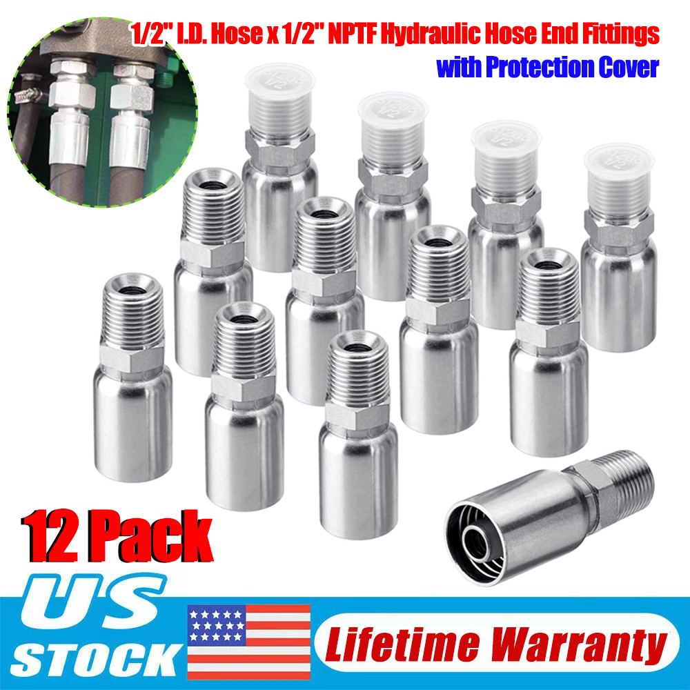 12-Pack 1/2″ Hose x 1/2″ NPTF Male Pipe Thread Hydraulic Hose End Crimp Fittings