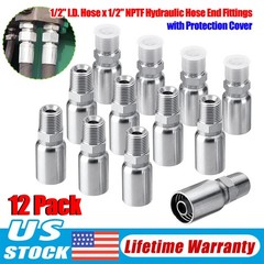 12-Pack 1/2″ Hose x 1/2″ NPTF Male Pipe Thread Hydraulic Hose End Crimp Fittings