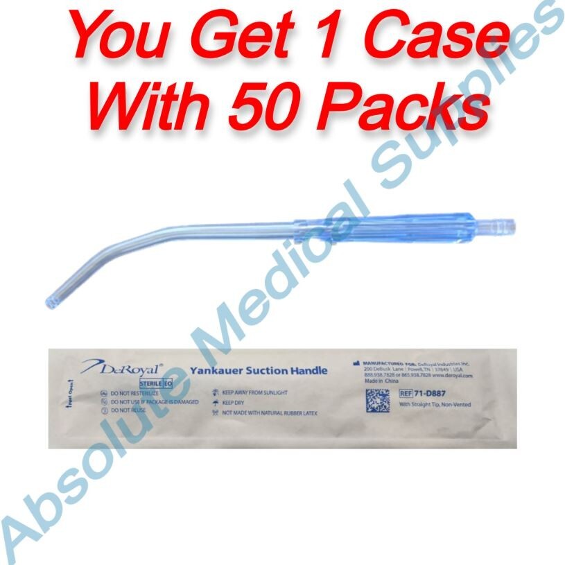 *50-Tubes* DeRoyal Yankauer Suction Handle Straight Tip Non-Vented 71-D887