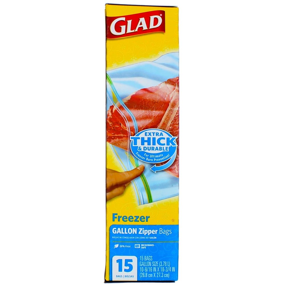 6 Pack Glad Zipper Freezer Bags, Gallon Size, 15 ct