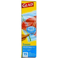 6 Pack Glad Zipper Freezer Bags, Gallon Size, 15 ct