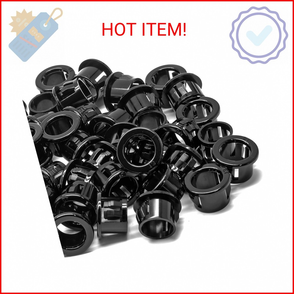 Litoexpe 50 Pack 1/2 Inch Cable Snap Bushing Grommet Protector Black, Round Nylo
