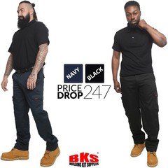 Mens Cargo Combat Work Trousers with Knee Pad Pockets by BKS – BLACK or NAVY