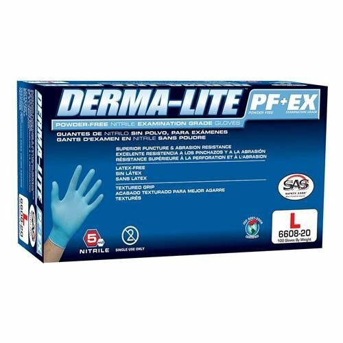 100-1000 SAS Safety DERMA-LITE 6609-20 5mil Nitrile Powder-Free Gloves, M, L, XL