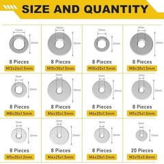 108Pcs 304 Stainless Steel Flat Washers, Fender Washers Assortment Kit 12 Sizes