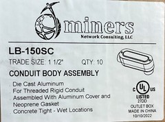 1-1/2″ Electrical Conduit Body Type LB w cover & gasket Alum Threaded UL 10 pc