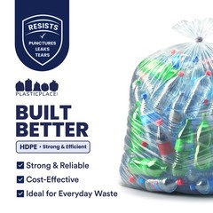 Plasticplace 55-60 Gallon High Density Trash Bags – Clear, 17 Microns, 150 bags