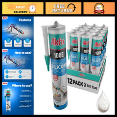 100% Waterproof White Silicone Caulk – 12 Pack, 10.1 fl. oz. for Kitchen, Bathro