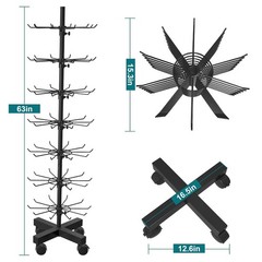 7-Tier Metal Rotating Display Stand With Hooks for Store Snack Jewelry Key Black