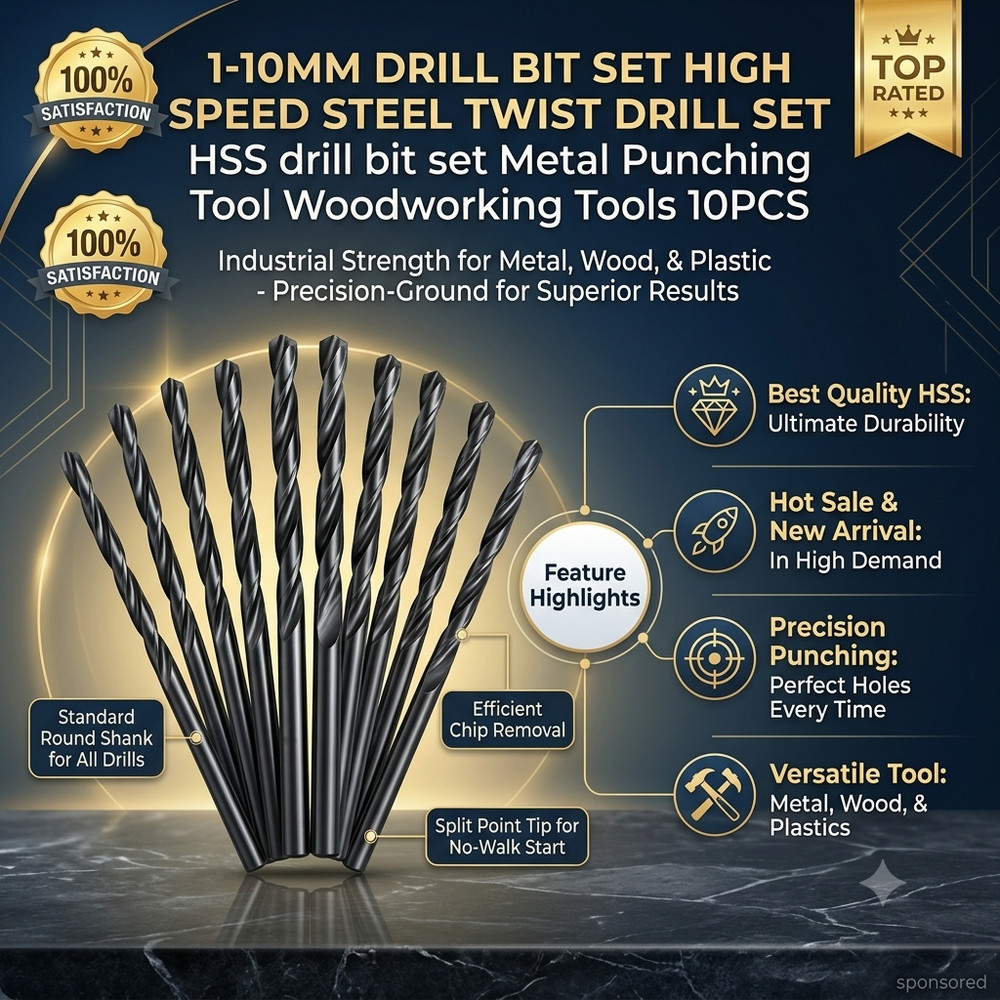 1–10mm HSS High Speed Steel Twist Drill Bit Set – 10Pcs Metal & Wood Drilling