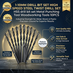 1–10mm HSS High Speed Steel Twist Drill Bit Set – 10Pcs Metal & Wood Drilling